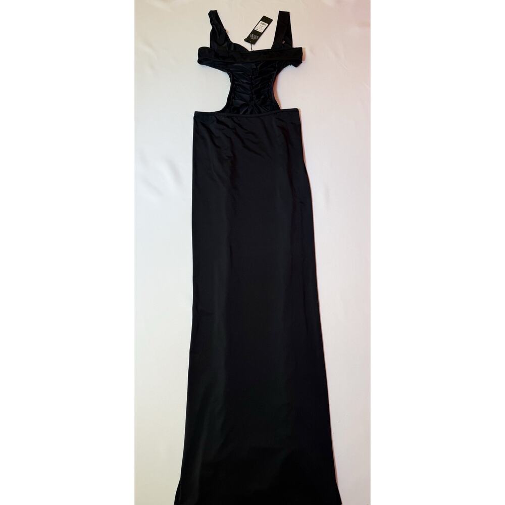 New Sz Small ❤️ Fashion Nova Women’s Open Back Bodycon Black Pencil Midi Dress - Picture 7 of 8